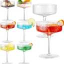 Vintage Art Deco Coupe Glasses, Set of 6 Ribbed Coupe Cocktail Glasses, 10 oz Classic Martini Glasses, Elegant Hand Blown Manhattan Goblet for Bar, Martini, Cosmopolitan, Gimlet, Pisco Sour