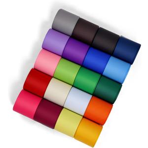 Grosgrain Ribbon 1-1/2 inch 20 Colors 5 Yards/Roll, Total 100 Yards Per Package for Christmas Tree, Wreath Decorations, Bow Making, Gift Wrapping, Flower Bouquet