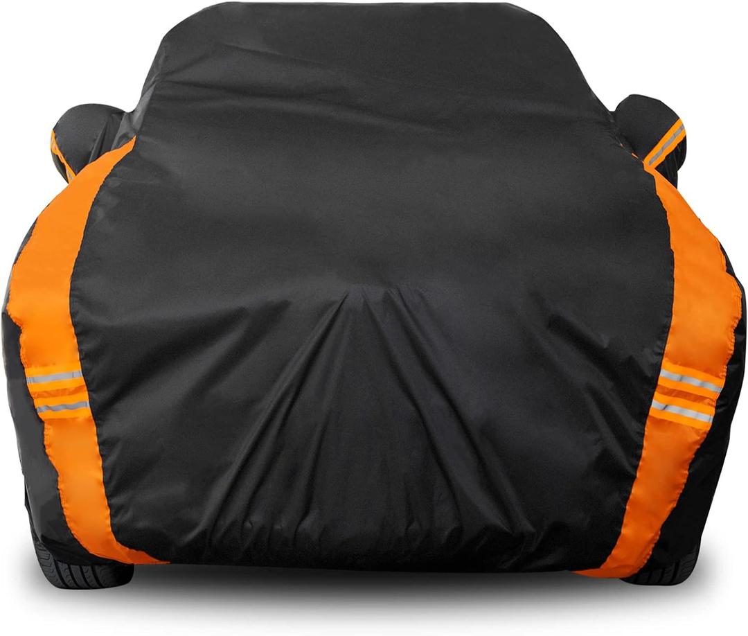 Avecrew SUV Car Cover Waterproof All Weather for Automobiles, Outdoor Full Exterior SUV Covers (Length: 193"-208") (Black-Orange)