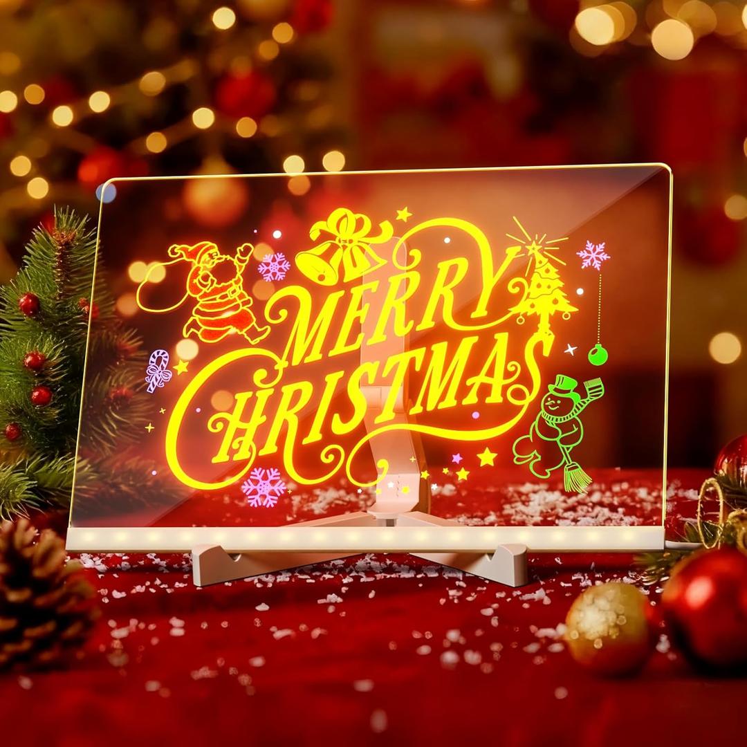 LED Drawing Board 11.9"x7.9" Acrylic Light-Up Board with Stand, 7 Markers & 2 Cleaning Cloths, Erasable Reusable Writing & Drawing Board, Educational Toy for Kids, Gift for Home & Holidays