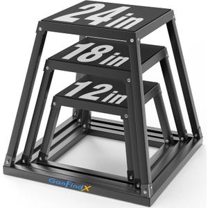 GanFindX Plyometric Jump Box Set, 12/18/24 Inch Steel Plyo Box, Heavy Duty Plyometric Platform with Anti Slip Surface, Fitness Exercise Step Up Box for Home Gym Training, Agility and Strength Conditioning