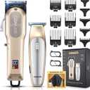 COMZIO Professional Hair Clippers for Men, Professional Barber Clippers and Trimmers Set, Mens Cordless Hair Clippers for Barbers Haircut, Mens Grooming Kit Fade with LED Display 9 Guide Combs