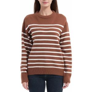 Tronjori Womens Striped Jacquard Crewneck Sweaters Pullover Casual Fall Winter Long Sleeve Knit Tops (S)