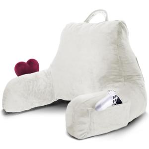 Nestl Reading Pillow for Kids & Teens with Shredded Memory Foam, Backrest Pillows for Reading, Watching, and Gaming, Use on The Couch, Bed, or Floor, Adjustable Support with Washable Cover White (Small 14")