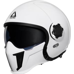 TRIANGLE Full Face Motorcycle Helmets, Off-Road Motocross Helmet for Men & Women, Dual Visor with Internal Tinted Sunshield, Open Face 3/ 4 Adult Racing Helmet DOT Approved (White, M)