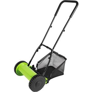 Reel Lawn Mower 12 Inch, Manual Lawn Mower Push Reel with Adjustable Mowing Height, 5 Blades and Collection Bag, Walk-Behind Lawn Mowers for Villas,Parks,Gardens