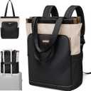 GOLF SUPAGS Convertible Laptop Backpack for Women Casual Daypack Notebook Tote Bag for Work College Travel Leisure (Black & White)