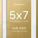 5x7 Picture Frame Gold, High End Metal 5 x 7 Gold Frames with Mat 4 x 6 for Print, 5by7 Desk Frame Matted to 4x6 inch Photo, 5 by 7 Wall or Tabletop Frame, Tempered Glass, Wall Kit, Set of 1