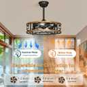 Caged Ceiling Fan with Lights,20in Low Profile Ceiling Fan, Small Rustic Industrial Farmhouse Ceiling Fans with Lights,Reversilbe Flush Mount Fandaliers Fan Light Ceiling Fixture for Bedroom Kitchen