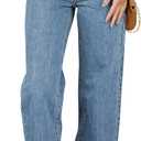 Sidefeel Women's Jeans High Waisted Straight Leg Stretchy Jeans Trendy Welt Pockets Loose Wide Leg Zimbaplatinum Denim Pants (8, Vintage Blue)