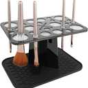 28 Hole Makeup Brush Drying Rack with Mat, Collapsible Makeup Brush Holder with Silicone Mat, Brush Dryer Stand, Make Up Organizer for Vanity Countertop (Black-Rectangle)