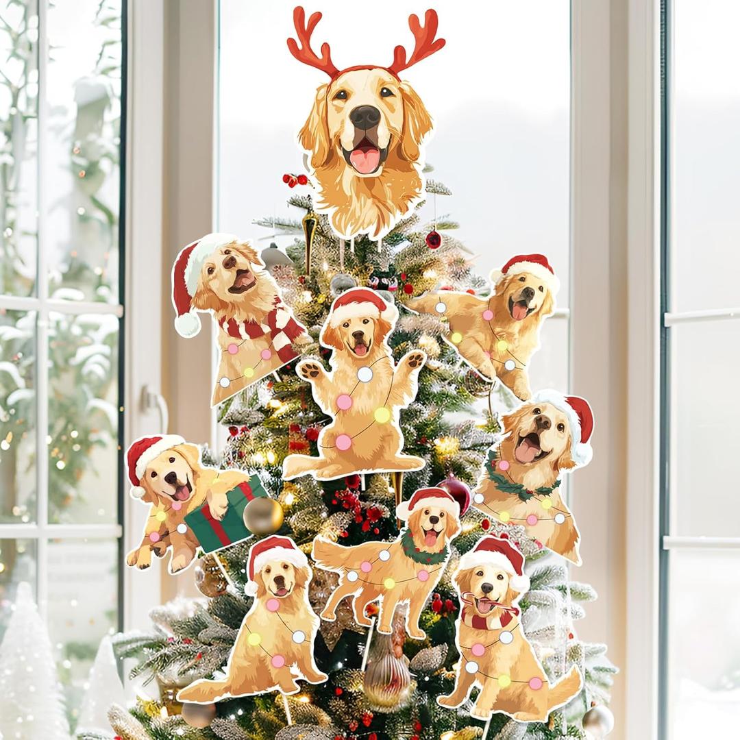 Christmas Golden Retriever Tree Topper 9Pcs Dog Christmas Ornament Tree Decorations for Xmas Tree Top Decoration Indoor Outdoor Home Decor Holiday Party (Lab)