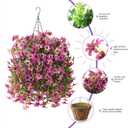 Artificial Hanging Baskets Outdoor, 4 Bundles Artificial Hanging Flowers Outdoors Spring Summer Decoration, No Fade Realistic Fake Hanging Baskets for Porch Patio Balcony Home Yard Decor