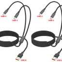 4FT Multiple Charger Cable, 2Pack, 2-in-1 USB C, USB A to Dual USB C Cord, Multi USB Type C Splitter Cable for iPhone 16/15 Pro Max, iPad Air/Pro, Galaxy S24, Google Pixel,Android,Car