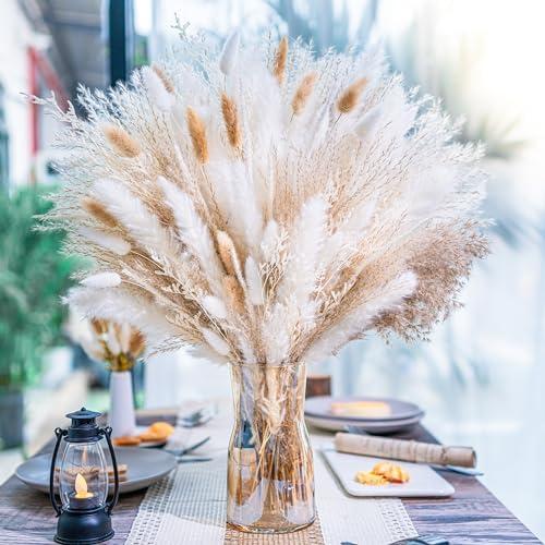 floradream  Natural Pampas Grass Decor Bouquet | Boho Dried Floral Arrangement Centerpiece Table Decor Wedding Decor Rustic Decor, Natural, white, beige (Fdm-b-01)