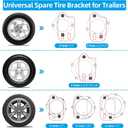 Qualward Spare Tire Mount Bracket for Trailer, Spare Tire Carrier Powder Coat Steel Black, Fits Most 4 & 5 & 6 Lugs Wheels on 4", 4.5'', 4.75'', 5" or 5.5" Bolt Patterns