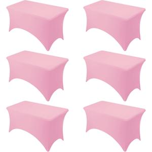 6-Pack Premium Pink Spandex Tablecloths for 4ft Rectangle Tables, Stain & Wrinkle-Resistant, Washable Stretch Polyester Fitted Table Cover for Weddings, Banquets, Trade Shows Events