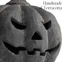 Halloween Decor - Black Handmade Terracotta Jack O Lantern Pumpkin | 10"H Spooky Farmhouse Decor, Fall Decorations for Home, Indoor Outdoor Decoration, For Room Front Porch lawn Desk Fireplace