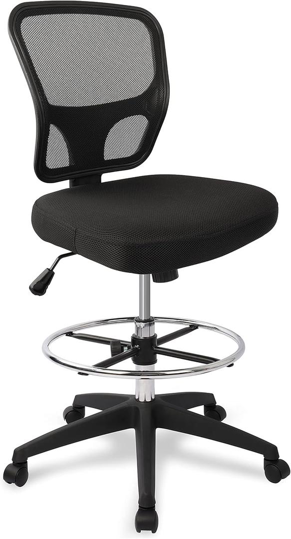Armless Drafting Chair Tall Office Chair Adjustable Height High Back Ergonomic Desk Chair Drafting Stool Rolling Bar Stools Chairs with Footrest and Wheels (Black) Armless Drafting Chair Tall Office Chair Adjustable Height High Back Ergonomic Desk Chair Drafting Stool Rolling Bar Stools Chairs with Footrest and Wheels (Black)