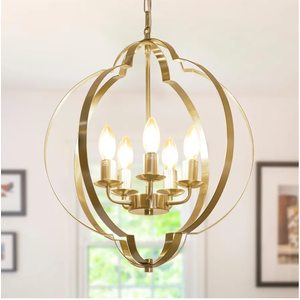DLLT 5-Light Gold Farmhouse Chandelier, 16.53'' Dining Room Light Fixtures Over Table, Copper Adjustable Chandelier for Entryway, Living Room, Bedroom, 40W, E12 Base (Bulbs Not Included)