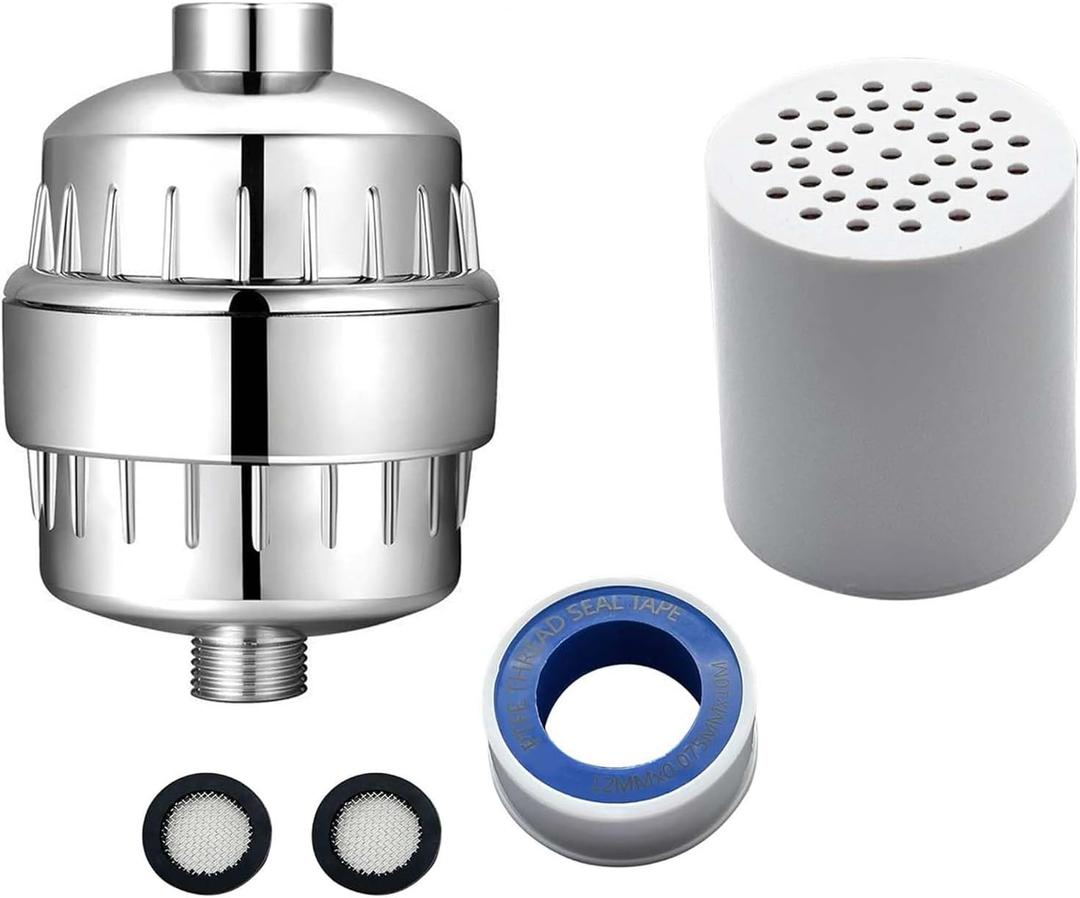 15 Stage Shower Filter and 1pcs Filter Element to Remove Chlorine and Fluoride, Reduces Dry Itchy Skin, Dandruff, Eczema, High Output Hard Water Filter Efficient Filtration