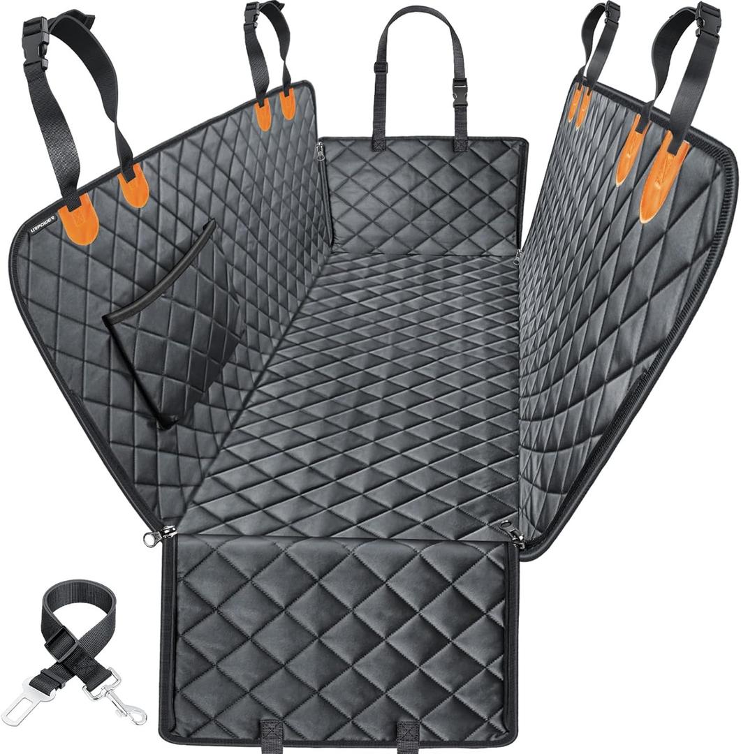 URPOWER Dog Car Seat Cover for Pets 100% Waterproof Seat Cover Hammock 600D Heavy Duty Scratch Proof Nonslip Durable Soft Back Seat Covers for Cars Trucks and SUVs (XL - 60" Length, Black with Orange)