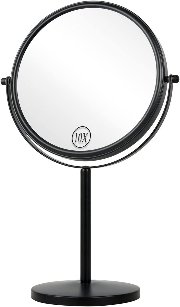 ALHAKIN 10x Magnifying Makeup Mirror, 8 Inch Tabletop Mirror Double Sided with Magnification, Swivel Make Up Mirror for Bathroom, Black