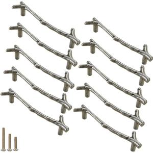 10pcs Vintage Tree Twig Branch Cabinet Knobs Pulls Handles,Zinc Alloy Drawer Pull Handles for Farmhouse Cabin Mountain House Kitchen Cupboard (Hole Distance 3.8" / 10 Pack, Ancient Silver)