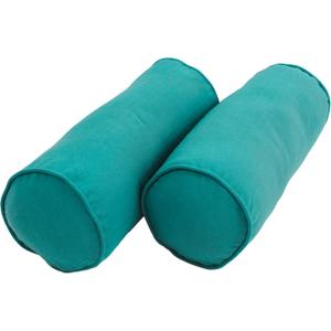 Blazing Needles Corded Twill Bolster Pillows (Set of 2), 20" x 8", Aqua Blue, 2 Count