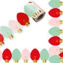 Whaline 32.8Ft Christmas Bulletin Board Border Red Pink Green Xmas Light Die Cut Trim Border Roll for Christmas Winter Classroom Home Party Supplies