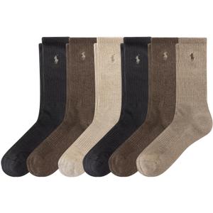 Polo Ralph Lauren Men's Classic Sport Performance Cotton Crew Socks 6 Pair Pack, Brown, Men's Shoe Size 6-12.5