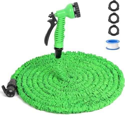 Expandable Garden Hose 50 ft, Lightweight Flexible with 7 Function Nozzle Sprayer, Upgraded Latex Core & Durable Brass, Expanding Hose for Outdoor Gardening Pet Cleaning, Green