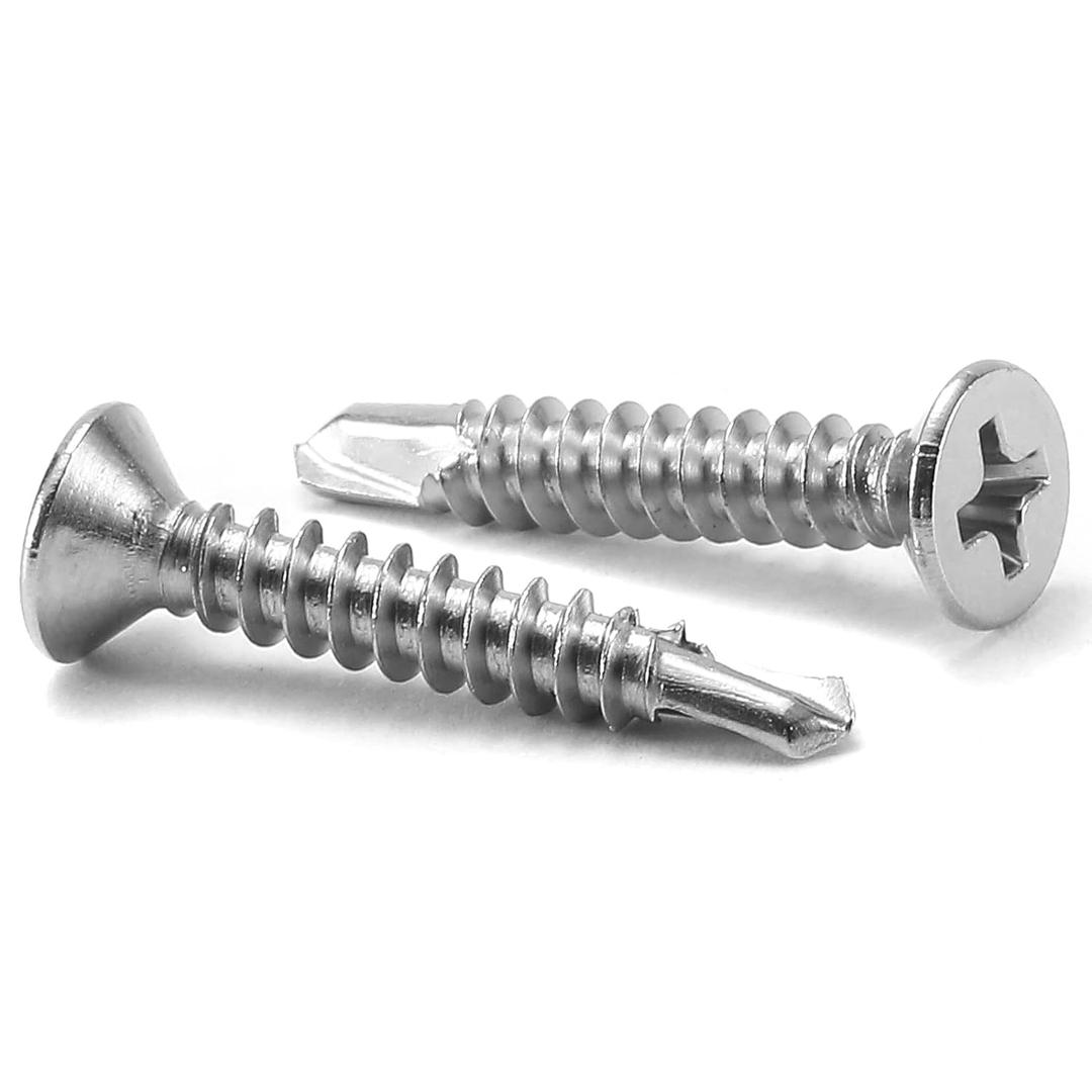 #10 x 1" Sheet Metal Screws 100Pcs 410 Stainless Steel Flat Head Tek Screws Fast Self Tapping Screws by SG TZH