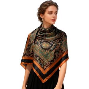K-Elewon Large Square Scarf 43" Silk Scarf Fashion Scarves Silk Feeling Hair Wrapping Scarfs Night Sleeping Headscarf (Vb06)