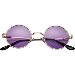 Classic Circle Glasses Retro Round Polarized Sunglasses Hippie Style Small Rounded Sun Shades (A1 Gold/Clear Purple)