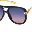 Hanj Retro Square Aviator Sunglasses for Women Men 70s 80s Classic Shades Gold Temple Fashion Glasses (Blue)
