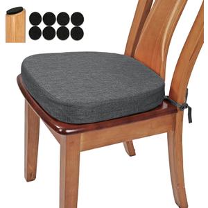 BUYUE Thickened 2.5" Friendly Woven Fabric Dining Chair Cushion, U-Shape High Density Foam Comfortable Chair Pad for Kitchen, Slip Resistant Indoor Seat Cushion (1 Piece, Dark Gray)