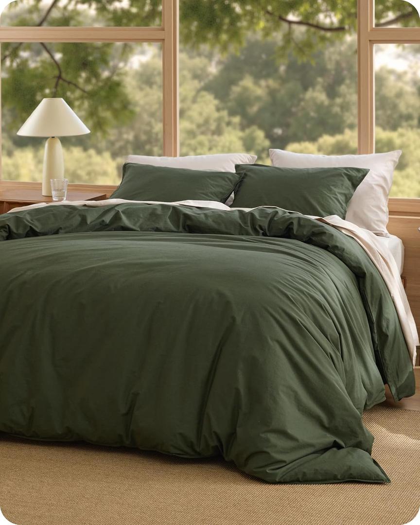 Bedsure Cotton Duvet Cover Oversized King - Luxury Slub Weave 100% Cotton Duvet Cover with a Linen Like Textured, Easy Change Durable Bedding, Olive Green, 120" x 98"