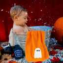 2 Pack Halloween Hand Towels Embroidered Orange Ghost Trick or Treat Cotton Dish Towel with Ribbon for Bathroom Hand Drying Kitchen Cleaning Towel Gift Set, 29.5 x 13.7 Inch