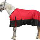 600 Denier Rip-Stop Horse Rain Sheet Lightweight Waterproof and Breathable Turnout Horse Blanket (No Fill) Red/Black  69"