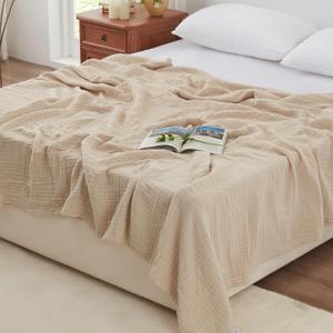 Love's cabin 6 Layer 100% Cotton Muslin Blanket, 90"x90" Muslin Blanket Queen for Couch Bed, Lightweight and Breathable Cotton Gauze for Adult, Apricot