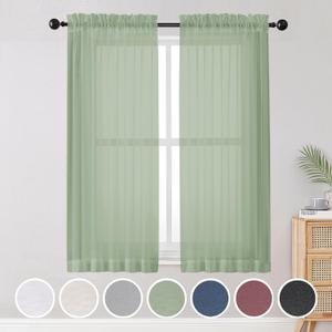 OWENIE Sheer Curtains, Sage Green Sheer Curtains 63 inch Length 2 Panels Set, Rod Pocket Voile Fimly Sheer Drapes for Living Room/Bedroom, 2pcs, Each 42" W x 63" L