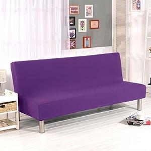 Solid Colour Armless Sofa Bed Cover Polyester Spandex Stretch Futon Slipcover 3 Seater Elastic Full Folding Couch Cover fits Folding Sofa Bed Without Armrests 80" x 50" in (Purple)