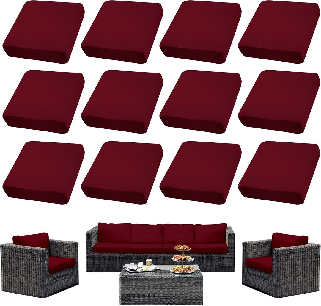 SUKAIKEQA 12PCS Patio Cushion Covers,Patio Furniture Couch Seat Slipcoversï¼ŒWashable Furniture Protector, Replacement for Sofa Sectional Chair