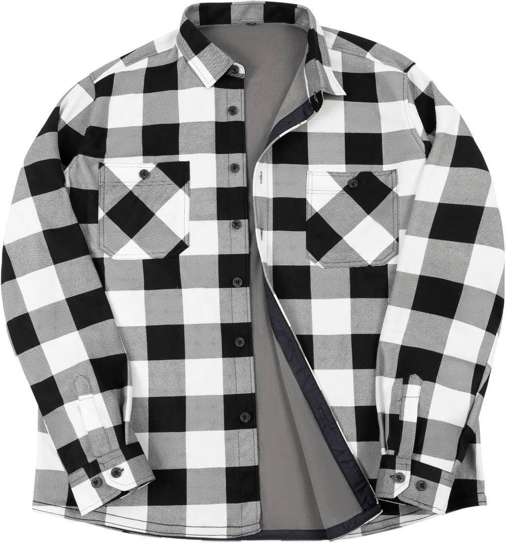 Men’s Long Sleeve Shirts- Thermal Work Padded Warm Shirts Quilted Lined Flannel Heavyweight Plaid Fleece Shirt (XXL)