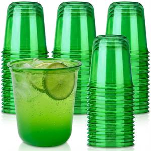 50pcs 12oz Disposable Stemless Glasses,PET Disposable Drinking Cups,Cold Party Clear Plastic Wine Glasses for Parties Birthday,Wedding,Meeting,Christmas Party Supplies. (Green)