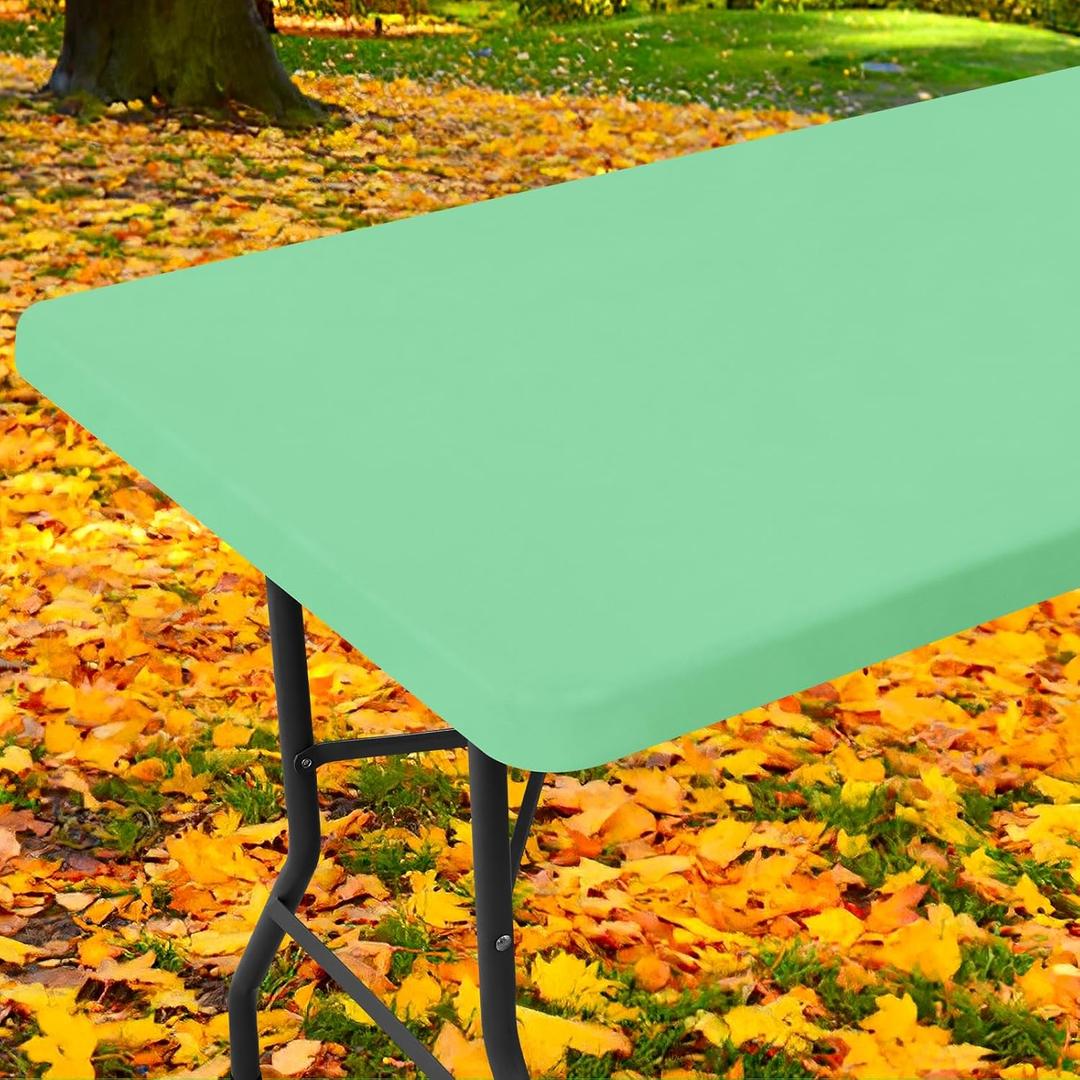 Spandex 8 Foot Rectangle Table Cloth, Elastic Fitted Tablecloths for Picnic, Stretch Washable Patio Table Cover for Outdoor, Camping, Banquet and Parties (Bright Green, 30"x96")