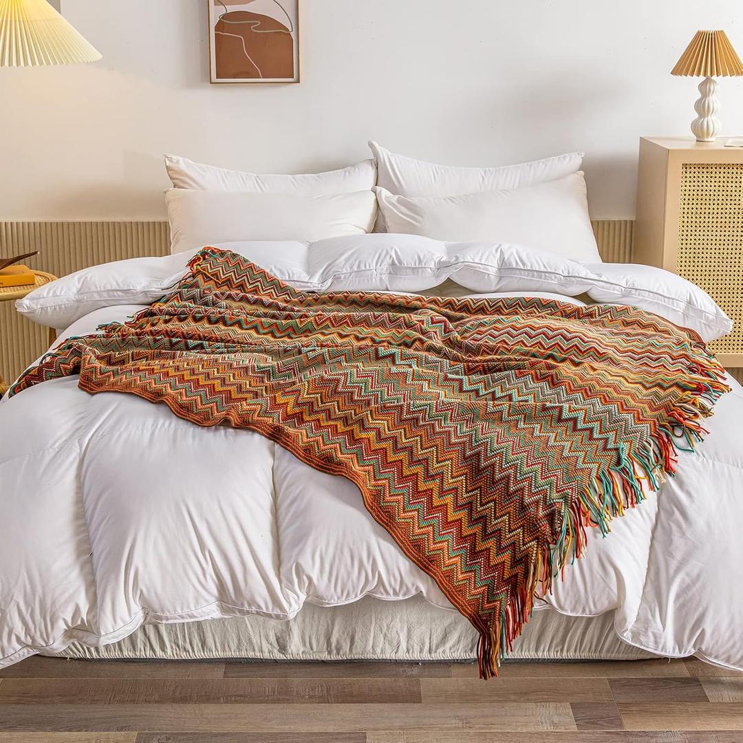 lifein Fall Boho Throw Blanket for Couch - Soft Knitted Farmhouse Bed Throw, Cozy Small Lightweight Blankets&Throws with Tassel for Autumn,Woman,Home Decor,Bed,Chair,Sofa,Gift(Bohemia Red,50 * 60")