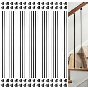 AAqq Decor 30 Pack Iron Balusters for Staircase Interior Square Hollow Stair Spindles 1/2" Iron Straight Balusters with 60 Swivel Shoes(A01-30)