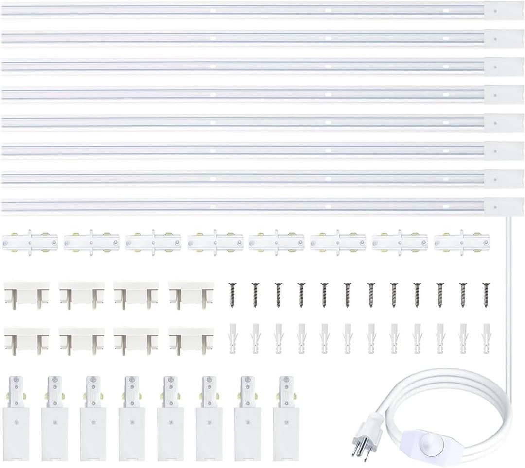 8PCS H Type Track Lighting Rails Kit with Dimmer Switch, 120V Single Circuit 3-Wire H Track Rail 26FT with Extra 8 I Connectors and Wall Anchors, Made of Aluminum 26.2FT, White Normal)
